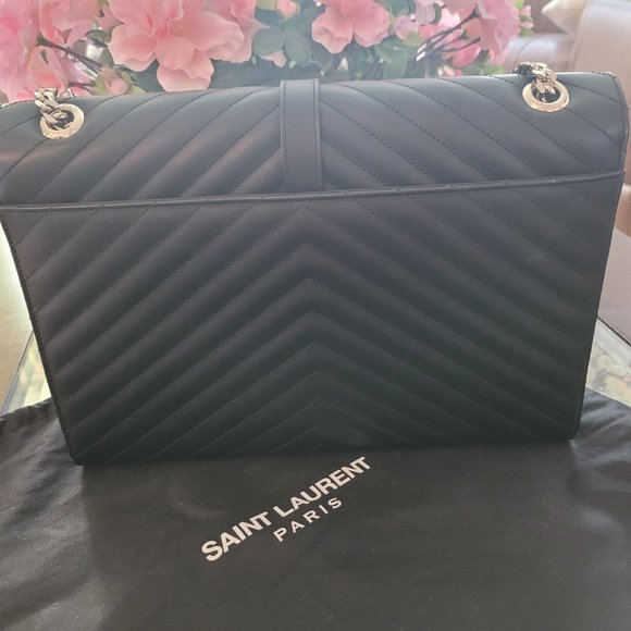 Authentic YSL Large Envelope Flap Silver Chain Handbag - Picture 3 of 8